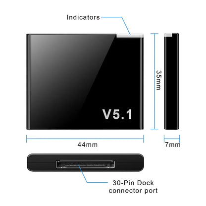 Black bluetooth music receiver adapter with glossy finish and slim profile 30-pin dock for bose sounddock and cell phone