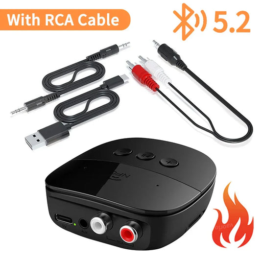 Black bluetooth 5.2 audio receiver with rca and usb cables included music wireless adapter for kit speaker amplifier