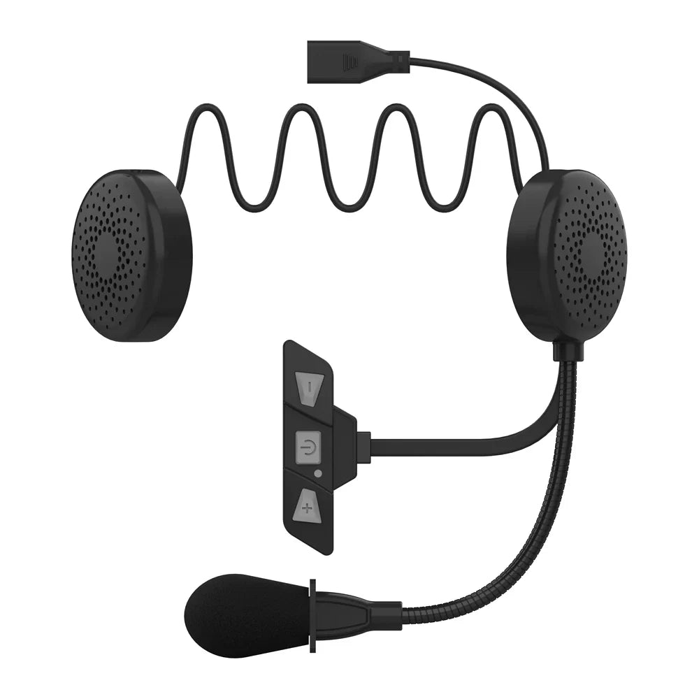 Black bluetooth 5.2 helmet headset wireless with noise reduction earphone, stereo music player moto, mic, and control panel