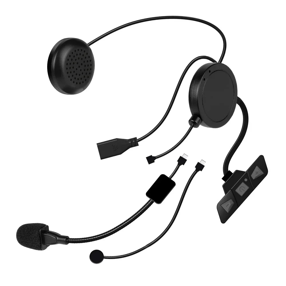 Black wireless helmet headset with adjustable headband noise reduction earphone and built-in mic for music player moto use