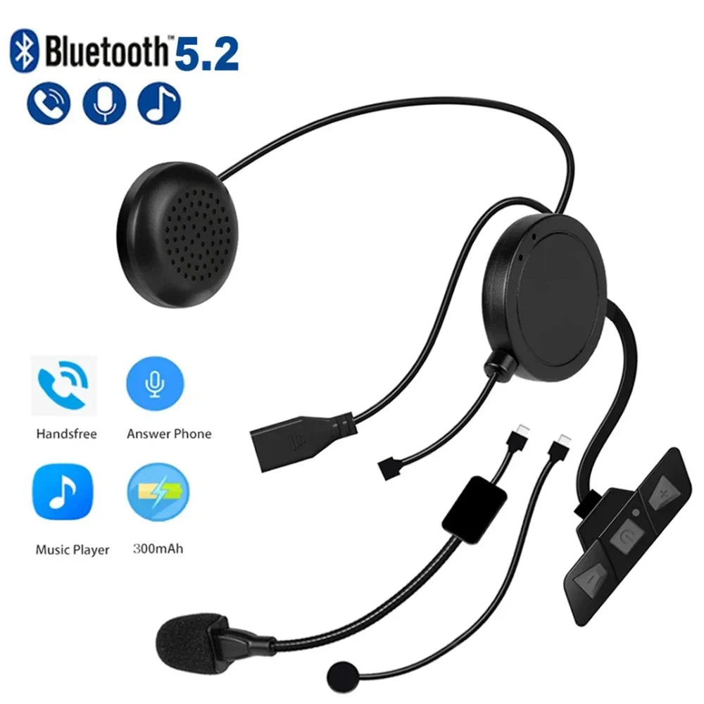 Black bluetooth 5.2 motorcycle helmet headset wireless with noise reduction earphone and flexible mic for music player moto
