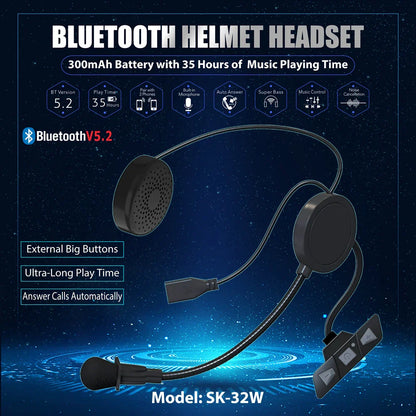 Black bluetooth helmet headset wireless with circular earpieces flexible neckband noise reduction earphone with mic for moto music player