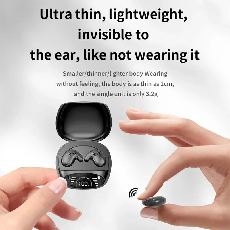 Black ultra-thin bluetooth 5.3 earphones life waterproof in-ear earphones with noise cancelling sports running design in sleek case