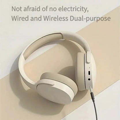 Cream-colored wired headphones dual mode with noise reduction music and foldable wireless earphones design