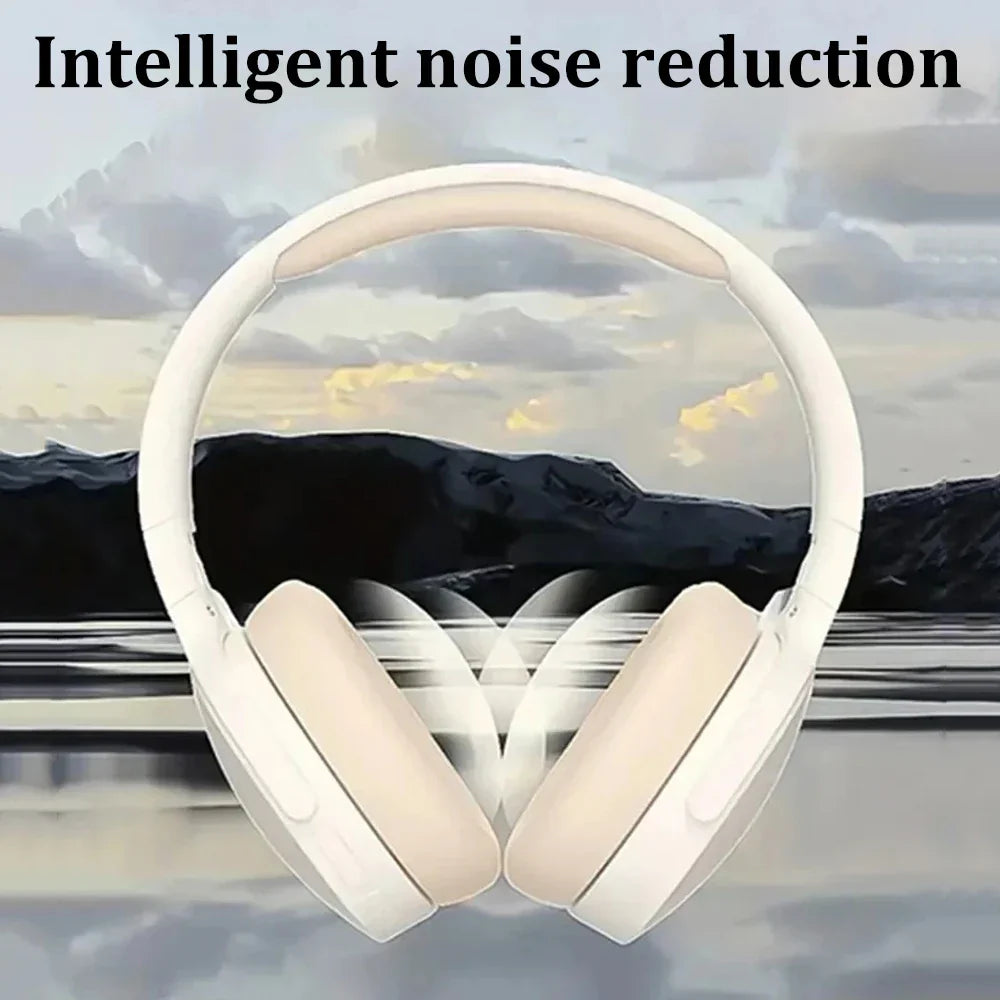 White over-ear headphones with foldable design and soft earcups featuring wireless earphones foldable and noise reduction music
