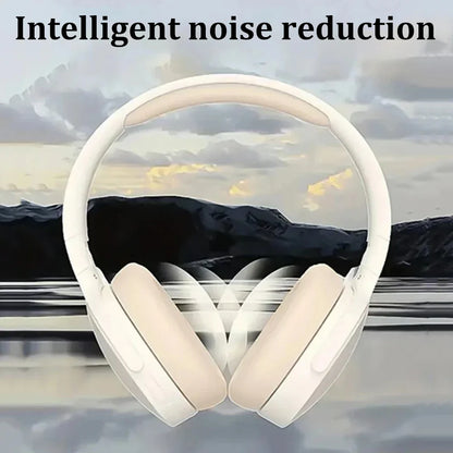 White over-ear headphones with foldable design and soft earcups featuring wireless earphones foldable and noise reduction music