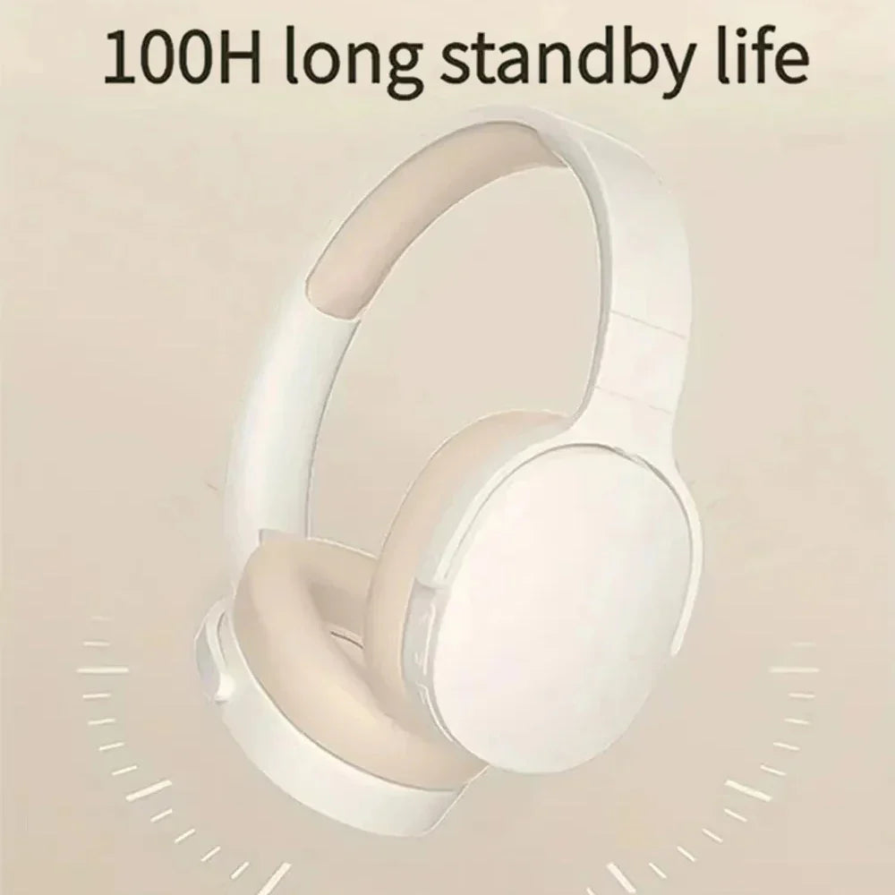 White over-ear wireless earphones foldable with soft padded earcups headphones dual mode noise reduction music for gaming