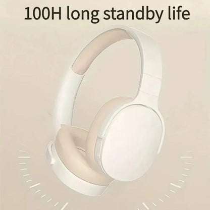 White over-ear wireless earphones foldable with soft padded earcups headphones dual mode noise reduction music for gaming