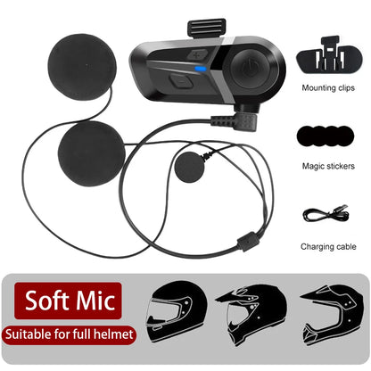Black and gray wireless motorcycle helmet intercom system with soft mic designed as a motorcycle waterproof earphone and music player moto