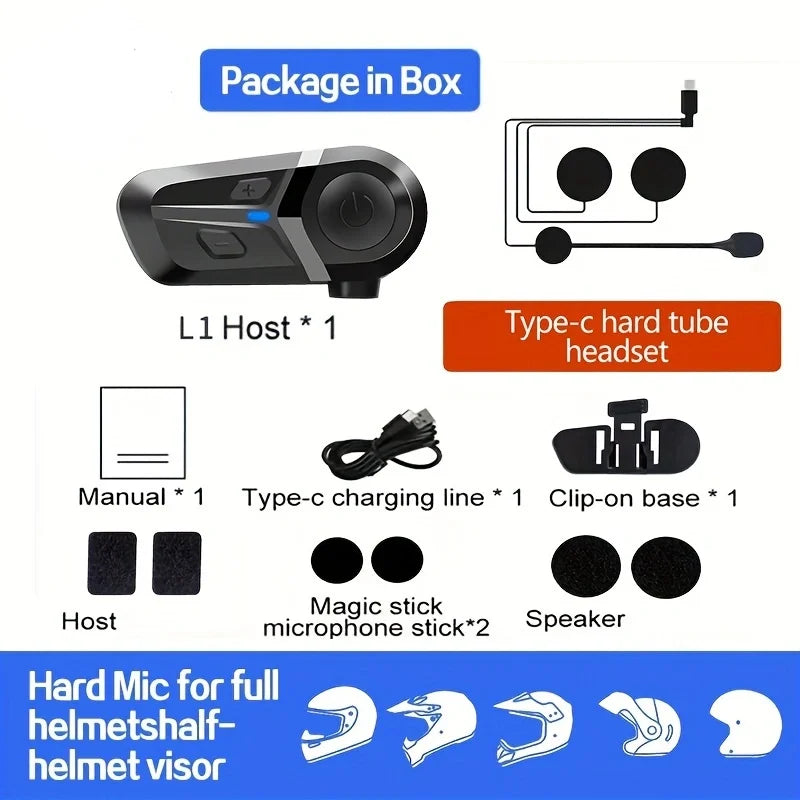 Black l1 wireless motorcycle helmet intercom host with blue accent button matte finish motorcycle waterproof earphone