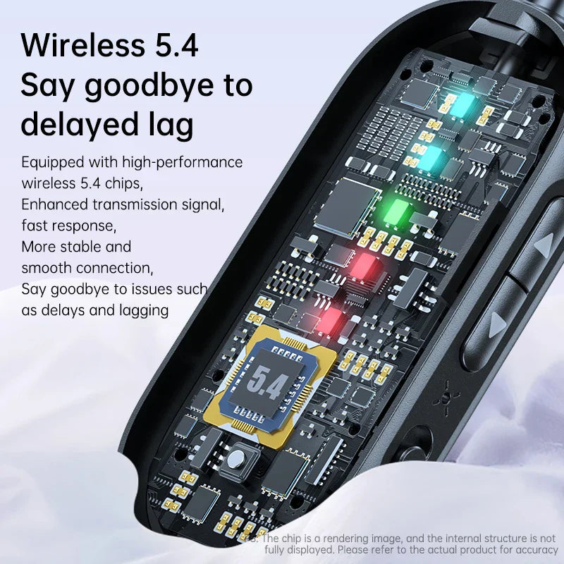 Black wireless 5.4 gaming mouse with internal circuit board and led lights compatible with wireless receiver transmitter car pc headset adapter music stereo