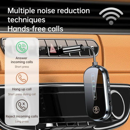 Black wireless receiver transmitter adapter music stereo with silver accents for car pc headset use