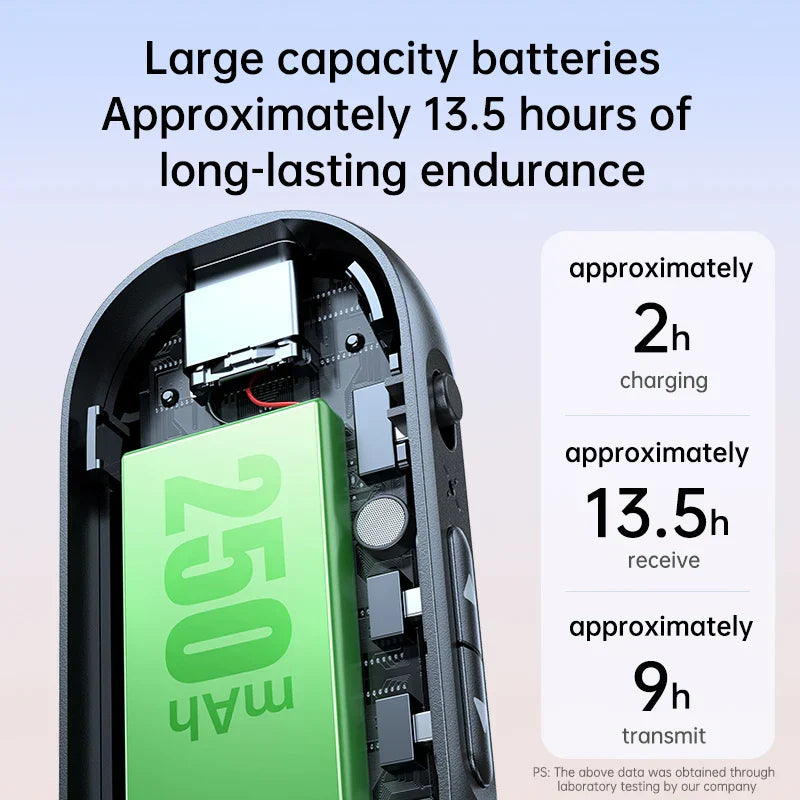 Green 250mah battery with black casing inside bluetooth 5.4 wireless receiver transmitter for car pc headset adapter music stereo