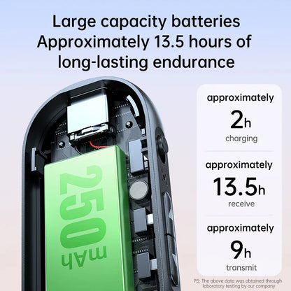 Green 250mah battery with black casing inside bluetooth 5.4 wireless receiver transmitter for car pc headset adapter music stereo