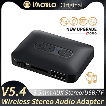 Black vaorlo v5.4 music wireless adapter with control buttons and aux usb tf card ports for car tv pc use