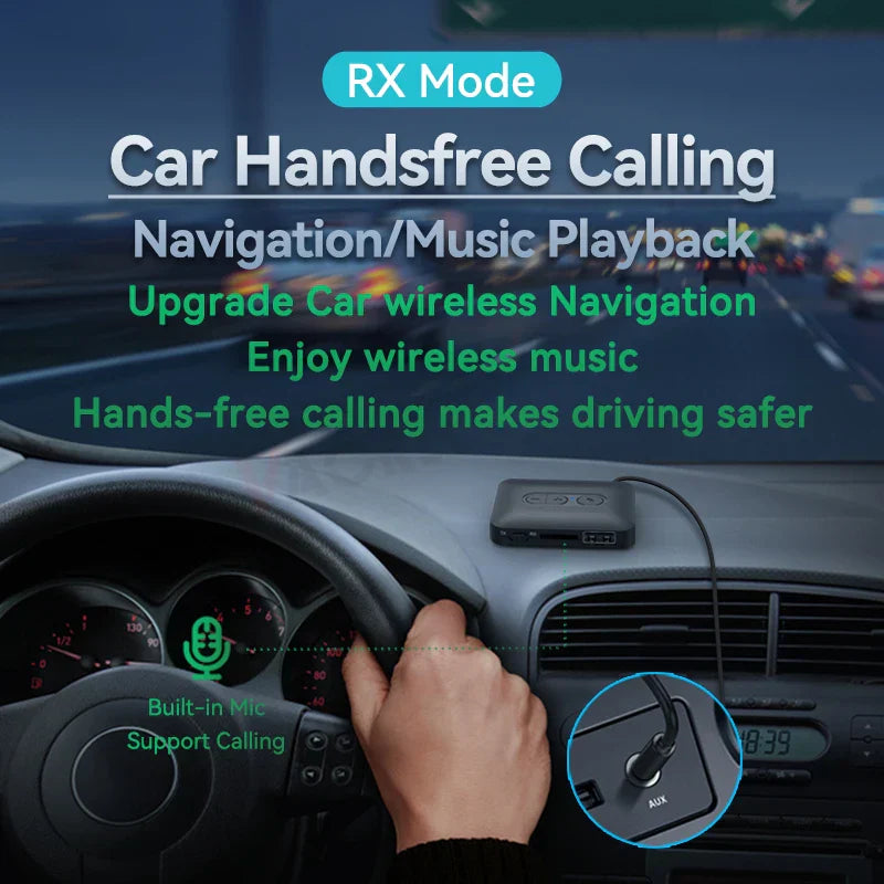 Black rectangular music wireless adapter with built-in mic for handsfree calling and navigation car use