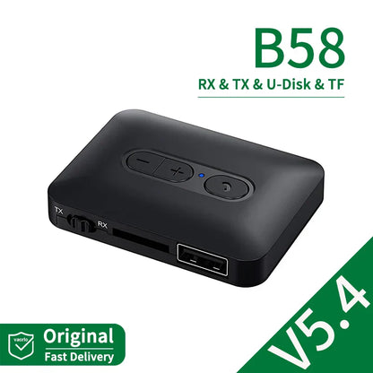 Black b58 usb flash drive music wireless adapter with tx rx ports microsd and tf card slots for audio receiver transmitter usb