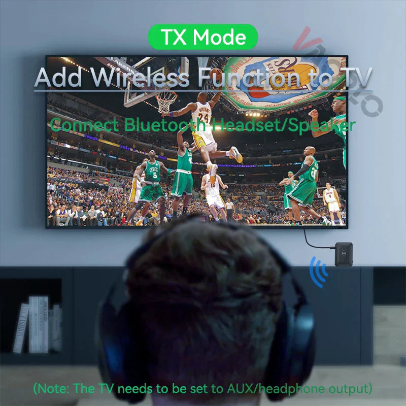 Black bluetooth 5.4 audio receiver transmitter usb music wireless adapter with 3.5mm aux for tv car pc use