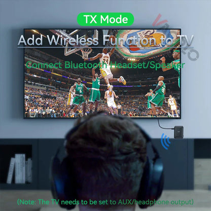 Black bluetooth 5.4 audio receiver transmitter usb music wireless adapter with 3.5mm aux for tv car pc use