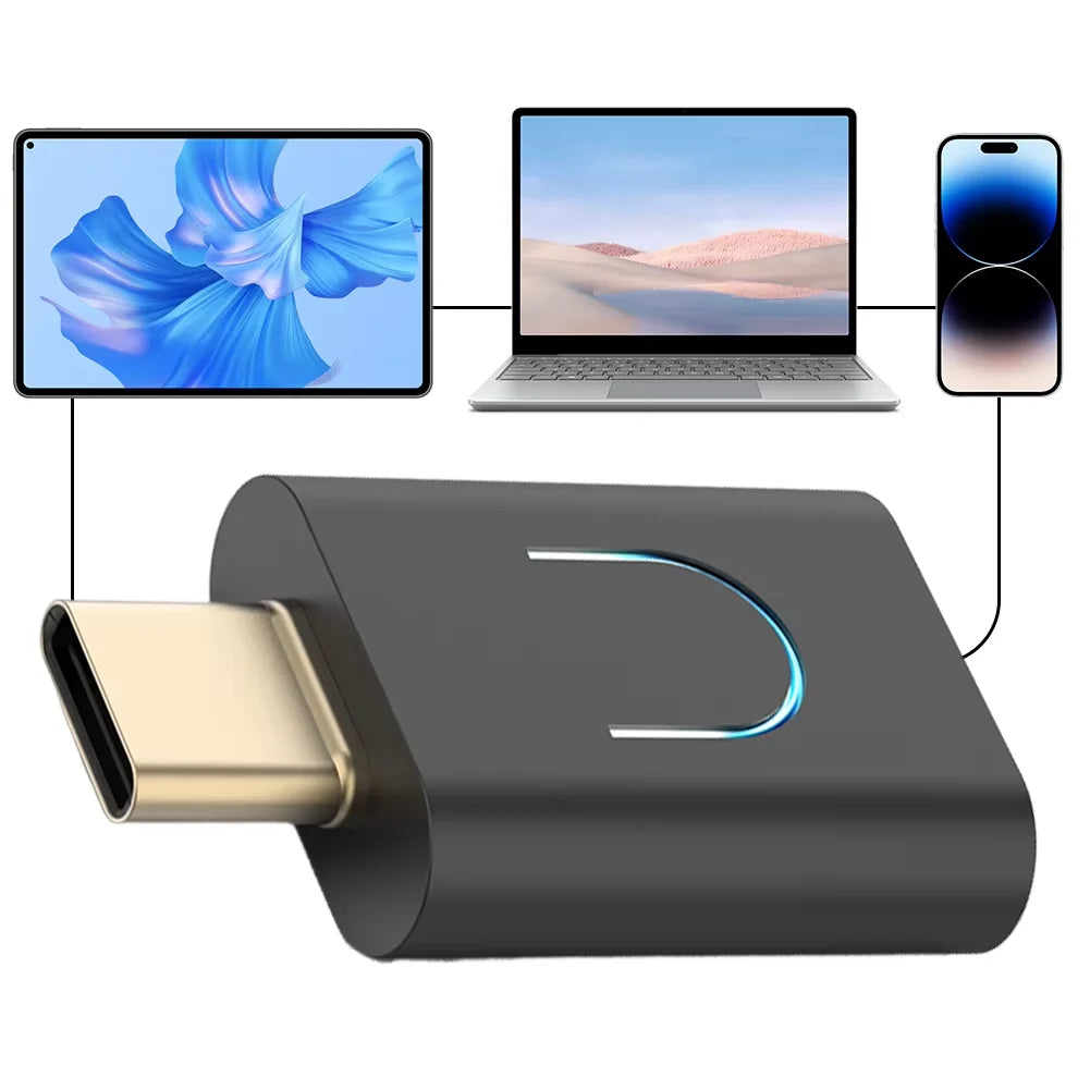 Black USB-C to HDMI audio transmitter aptx-adaptive with gold-plated connector and blue accent for Mac PS4 usage
