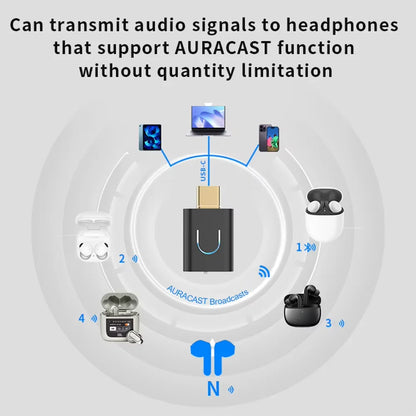 Black usb-c audio transmitter aptx-adaptive type-c adapter for mac ps4 wireless audio transmission with auracast