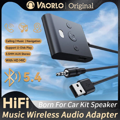 Black vaorlo original wireless audio adapter with bluetooth 5.4 and usb-c cable for stereo wireless audio and handsfree calls navigation