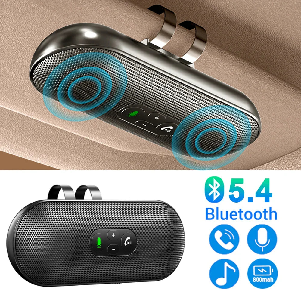Black oval handsfree 6w speakerphone with mesh grille control buttons and metal hooks for visor speaker mp3 wireless use