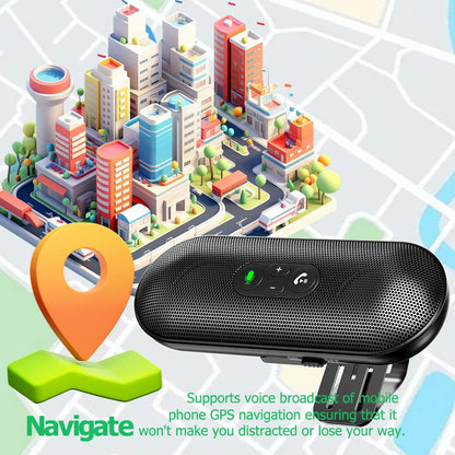 Black sleek Bluetooth 5.4 car kit handsfree 6w speakerphone with control buttons and wireless music receiver for visor use