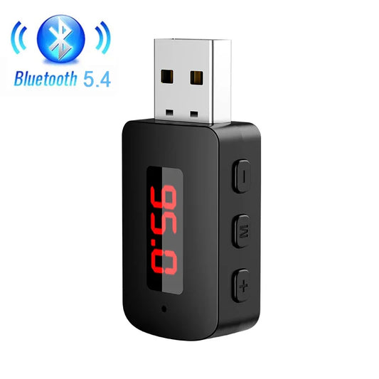 Black usb bluetooth 5.4 transmitter receiver handsfree car kit with red digital display and power auto wireless audio adapter