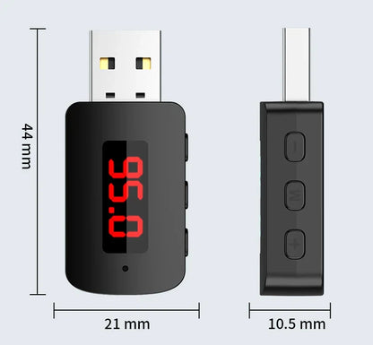 Black usb digital bluetooth 5.4 transmitter receiver handsfree with red led and three side control buttons for car kit power auto wireless audio adapter