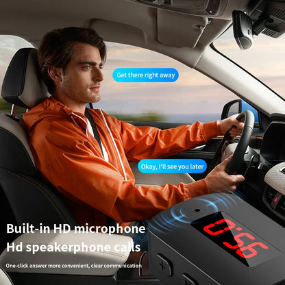 Black digital car stereo transmitter receiver handsfree with illuminated display and power auto wireless audio adapter