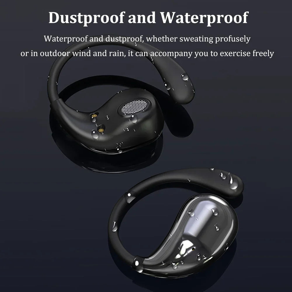 Black sleek ergonomic hook headphones tws wireless earphones hifi stereo waterproof with LED display and long standby