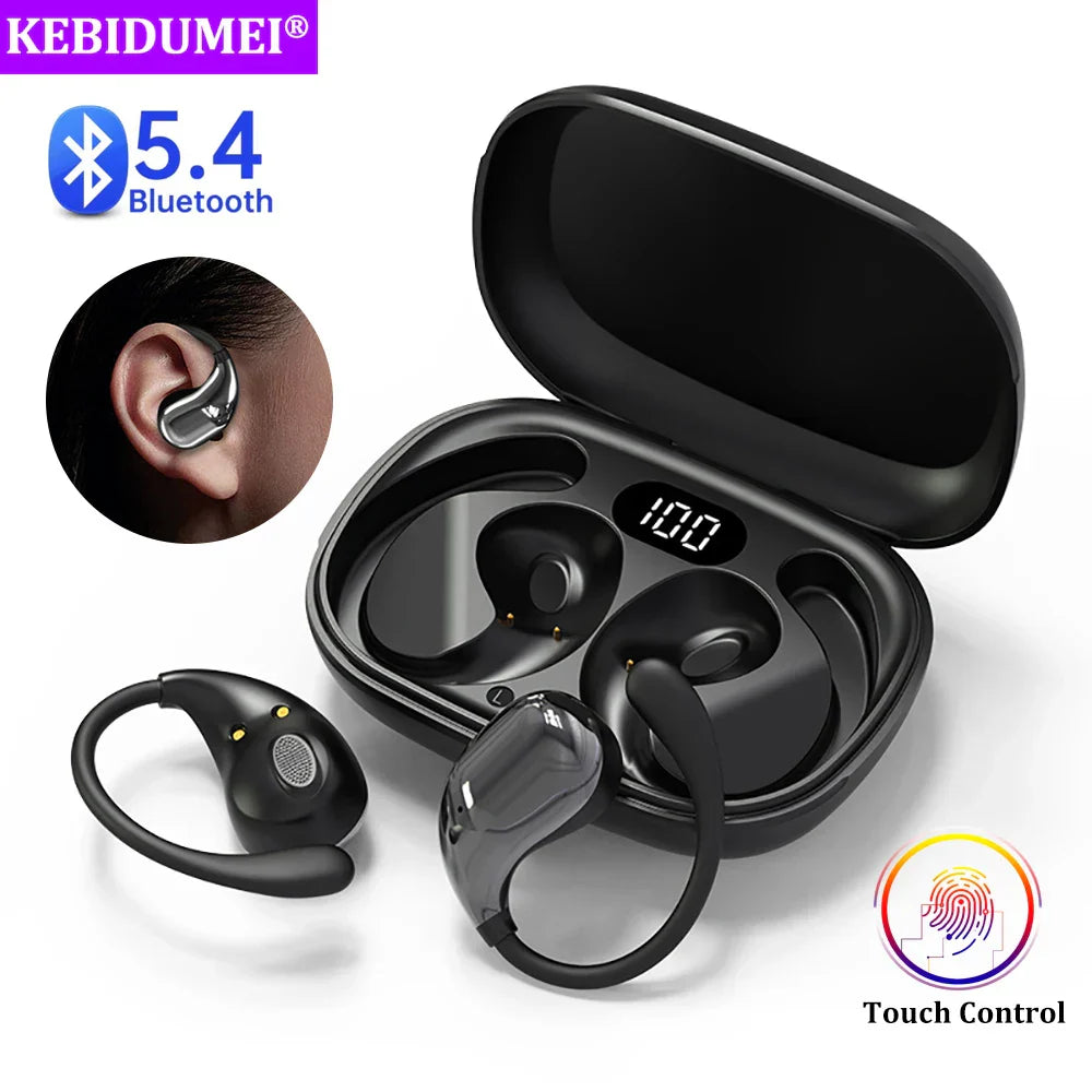 Black kebidumei hook headphones tws wireless earphones hifi with ergonomic design and touch control functionality