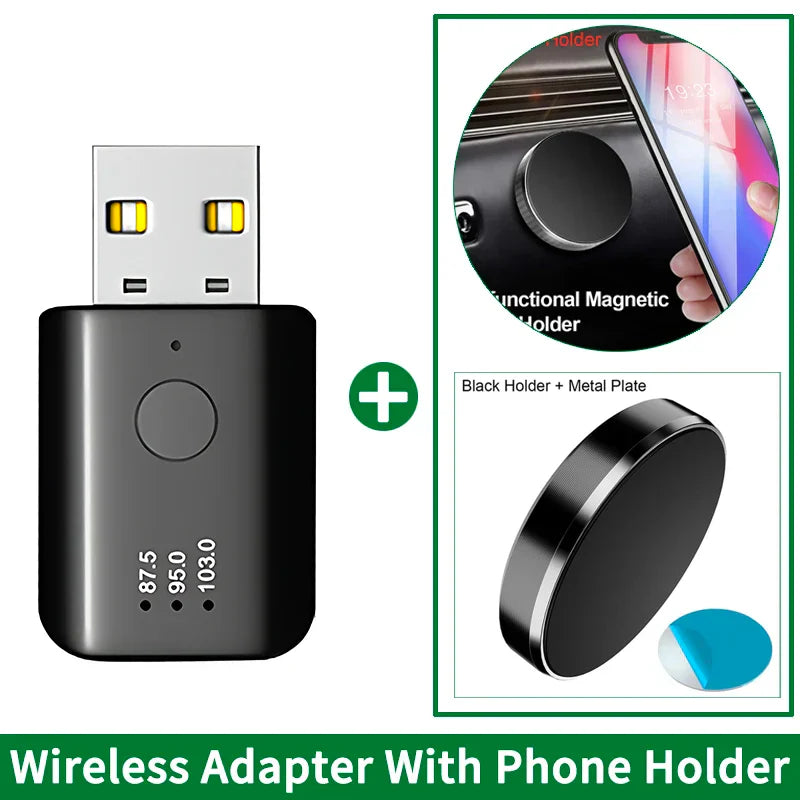 Black usb wireless adapter with frequency indicators and magnetic phone holder for adapter lossless stereo music audio receiver