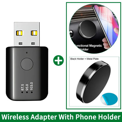 Black usb wireless adapter with frequency indicators and magnetic phone holder for adapter lossless stereo music audio receiver