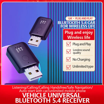 Black gm bluetooth 5.4 usb wireless adapter lossless stereo music audio receiver with USB plug for car handsfree calls