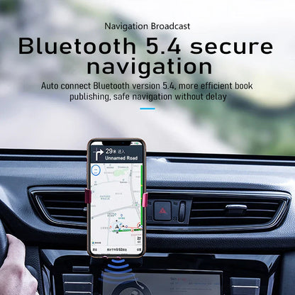Black smartphone mounted in car using bluetooth 5.4 usb wireless adapter lossless stereo music audio receiver holder