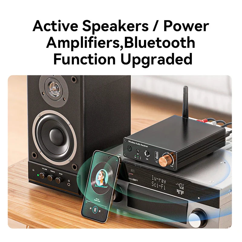 Black active speaker with silver accents and visible woofer cone for hifi lossless music and karaoke usb u-disk use