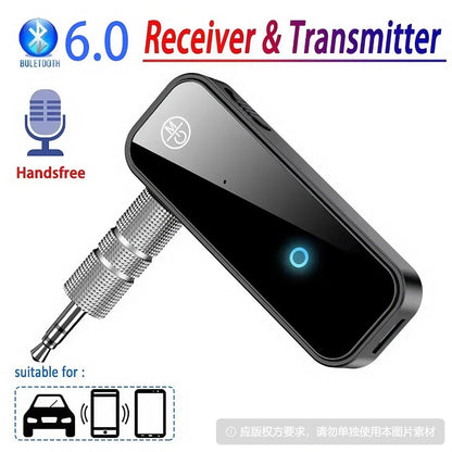 Black bluetooth 6.0 audio receiver and wireless adapter usb dongle stereo with silver jack and blue indicator light