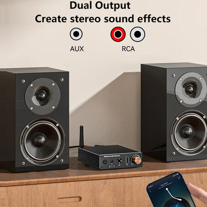 Black bluetooth 6.0 audio receiver with copper volume knob and usb ports for karaoke wireless music and speaker car use
