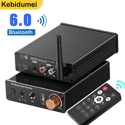 Black kebidumei 6.0 bluetooth wireless audio receiver with copper volume knob external antenna and remote for speaker car karaoke wireless music amplifier