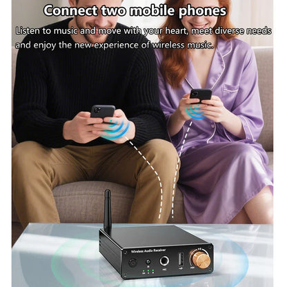 Black bluetooth 6.0 audio receiver with wooden knob and antenna for speaker car karaoke wireless music amplifier use