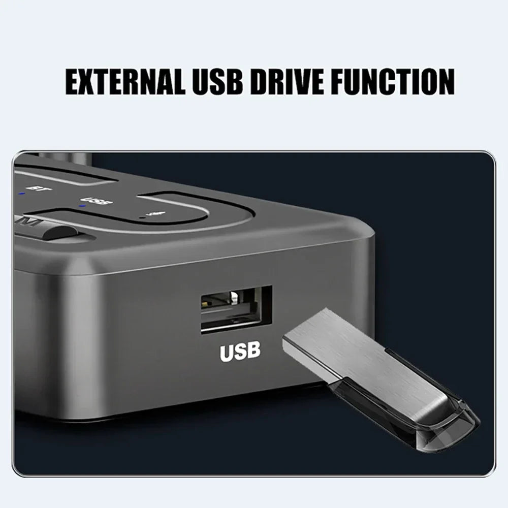 Gray metallic usb hub with multiple ports designed for audio receiver wireless stereo music adapter with mic support u-disk