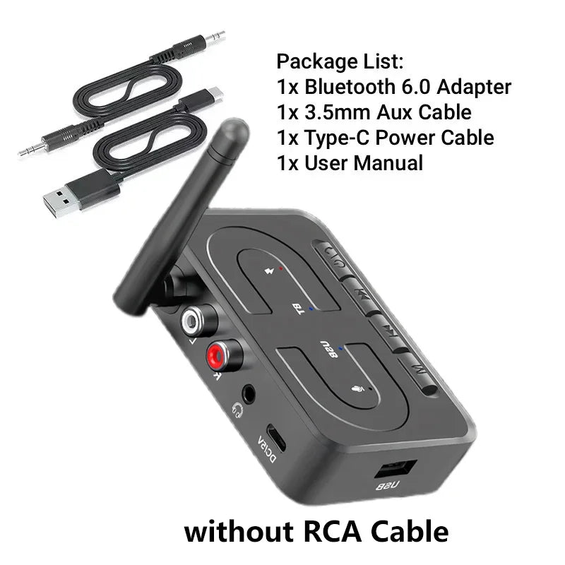 Black bluetooth 6.0 audio receiver wireless stereo music adapter with antenna mic support u-disk and multiple ports