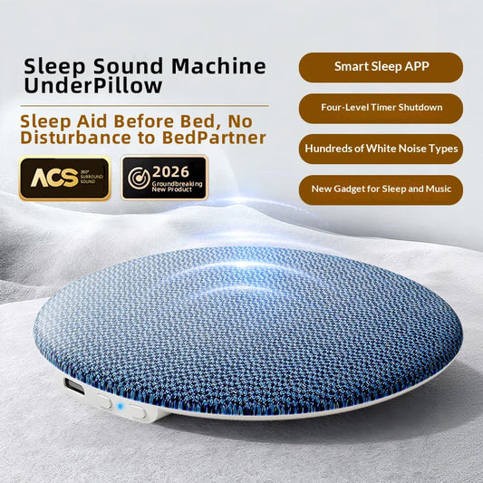 Blue textured fabric pillow sound machine with white noise hifi stereo, ultra-thin for under pillow use