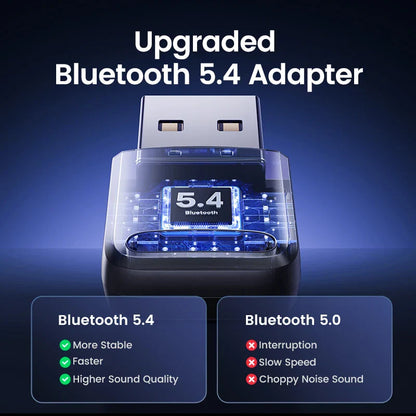 Black usb bluetooth 5.4 adapter with transparent casing showing blue circuitry bluetooth 5.4 label dongle adaptador wireless music audio receiver receiver usb transmitter