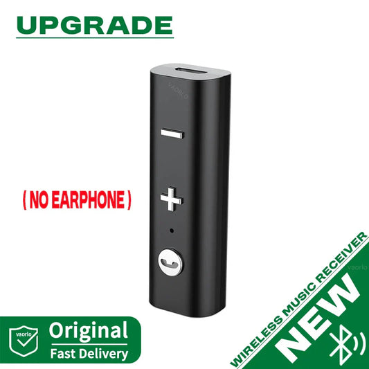 Black bluetooth audio receiver music wireless adapter with silver buttons and charging port for mic handsfree calling kit spearker headphones