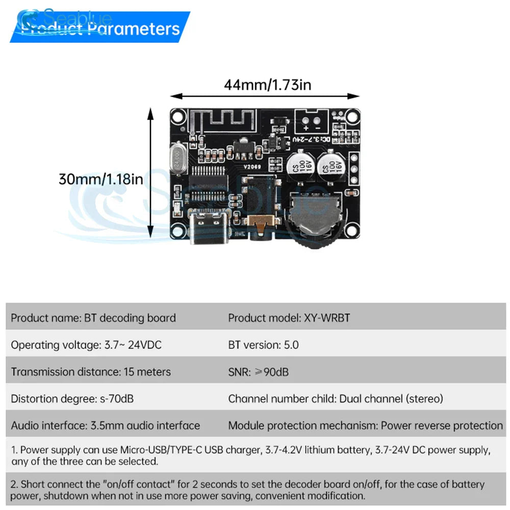 Black rectangular bluetooth decoder board wireless with silver circuitry usb port xy-wrbt mp3 lossless decoder