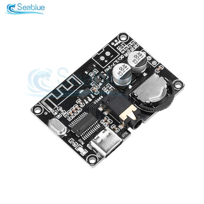 Black rectangular bluetooth 5.0 decoder board wireless with silver capacitors usb port for wireless stereo music and mp3 lossless decoder