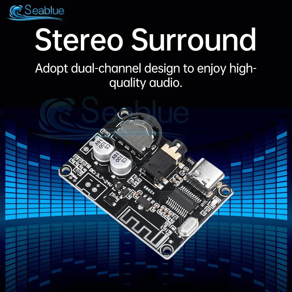 Black seablu bluetooth audio receiver board with silver capacitors usb port mp3 lossless decoder wireless stereo music module